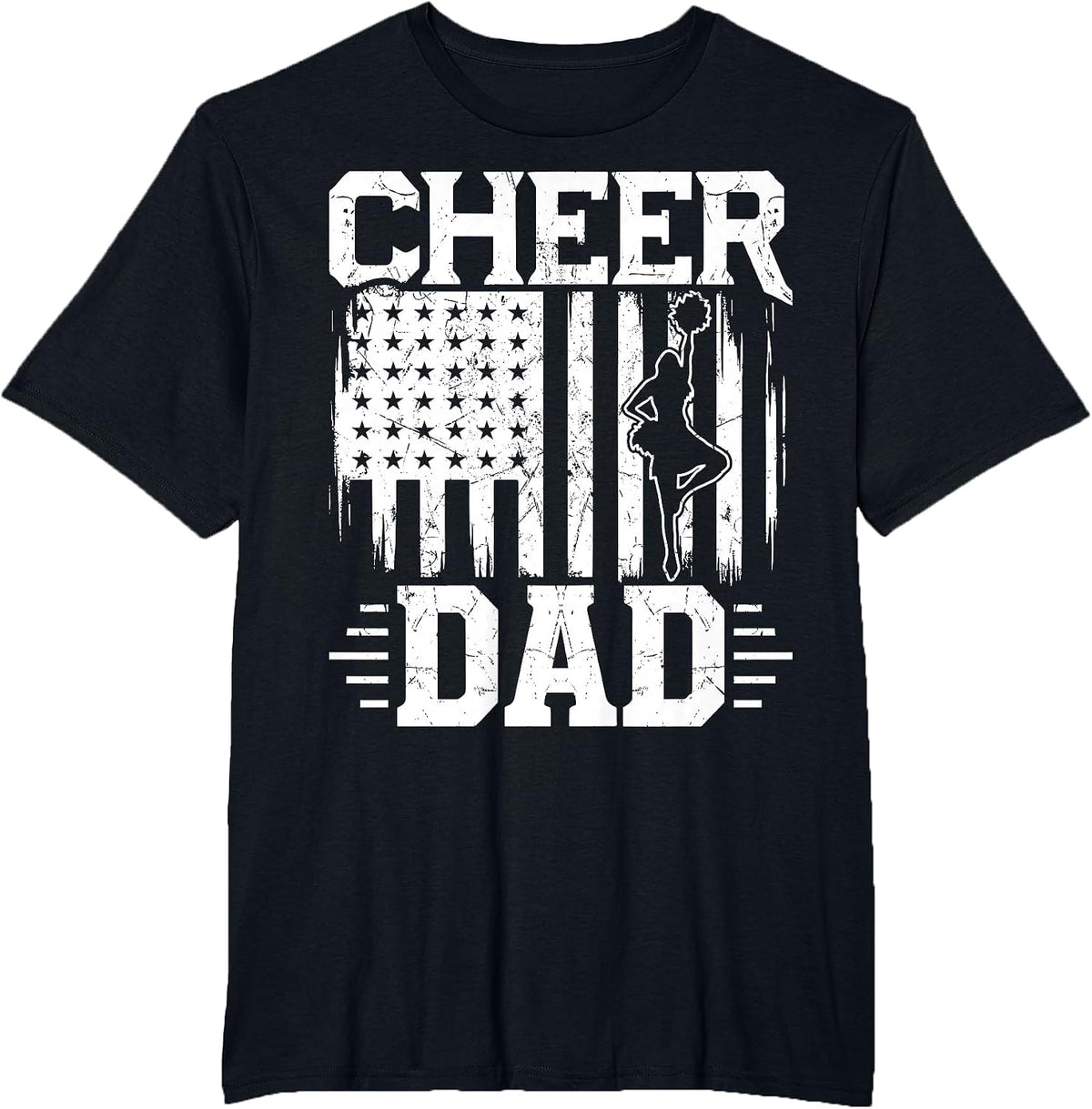 Cheer Dad - Cheerleading Dad USA Flag July 4th Cheerleader T-Shirt - Black