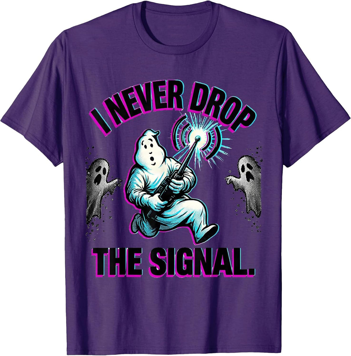 Men's I Never Drop The Signal Pop Art Ghost Halloween Mental T-Shirt - Purple