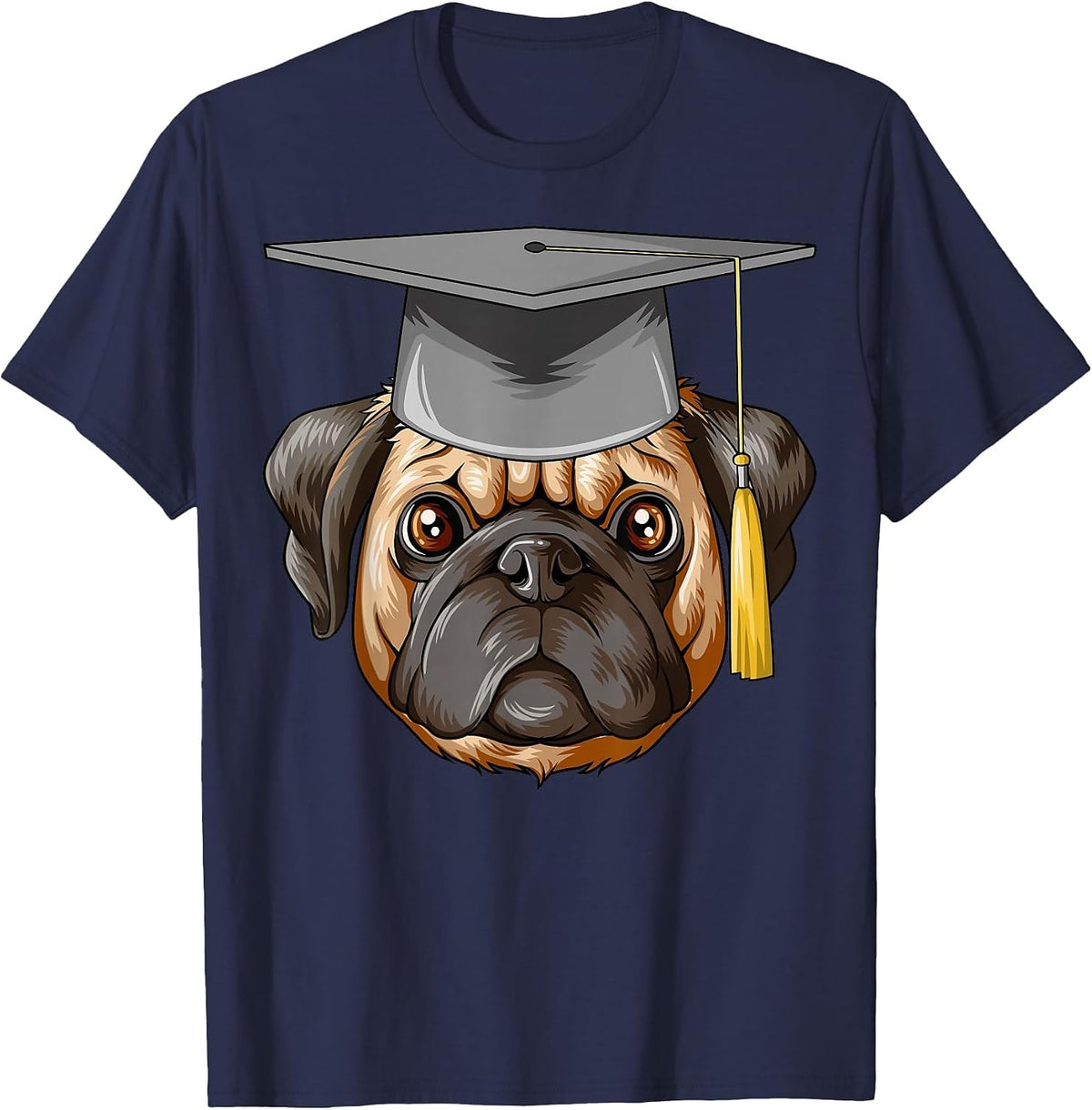 Pug Diploma Hat Pug T-Shirt - Navy Blue