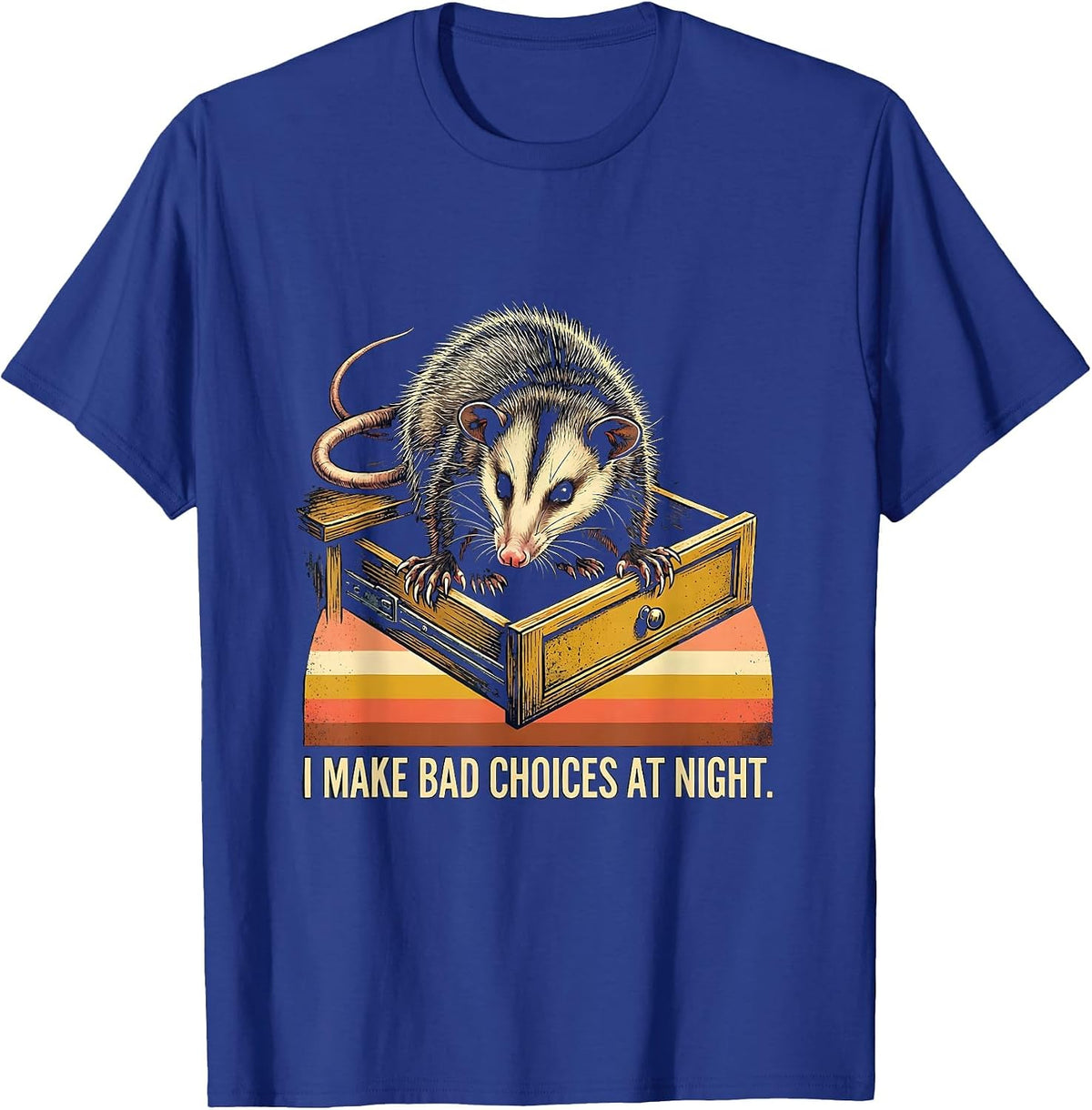 Men's I Make Bad Choices At Night Funny Opossum Vintage Animal T-Shirt - Royal Blue