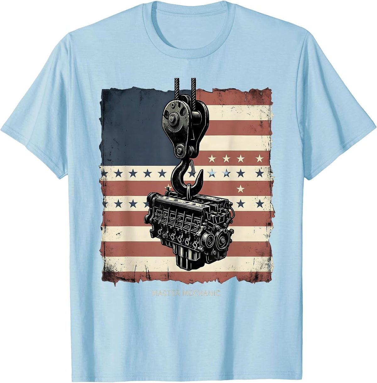 Men's Master Mechanic Vintage American Flag Mechanic Gift T-Shirt - Baby Blue