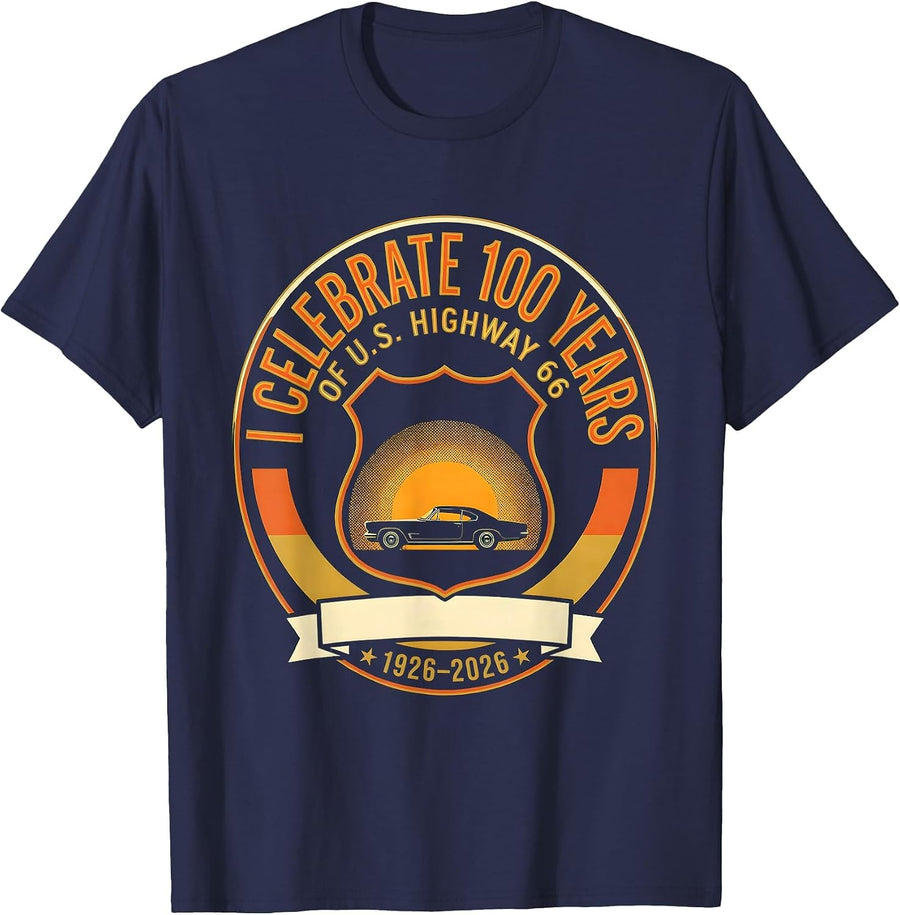 I Celebrate 100 Years Of U.S. Highway 66 1926-2026 Vintage T-Shirt - Navy Blue