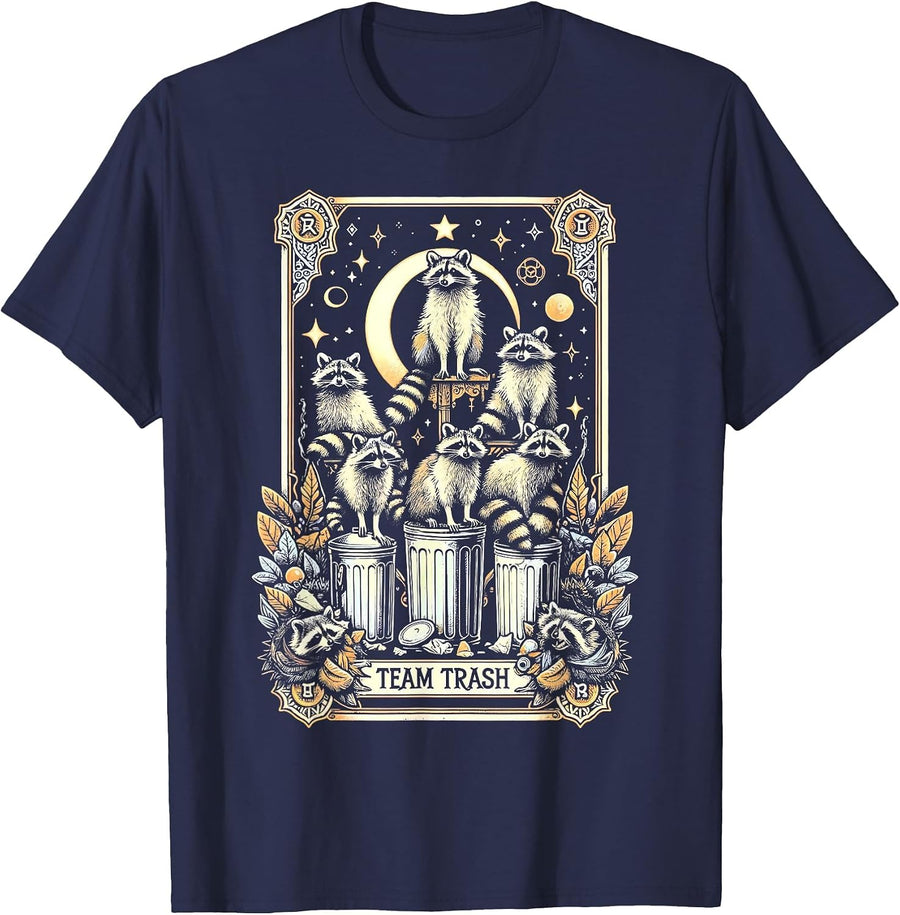 Vintage Team Trash Raccoon Tarot Card Witchcraft Goth Grunge T-Shirt - Navy Blue
