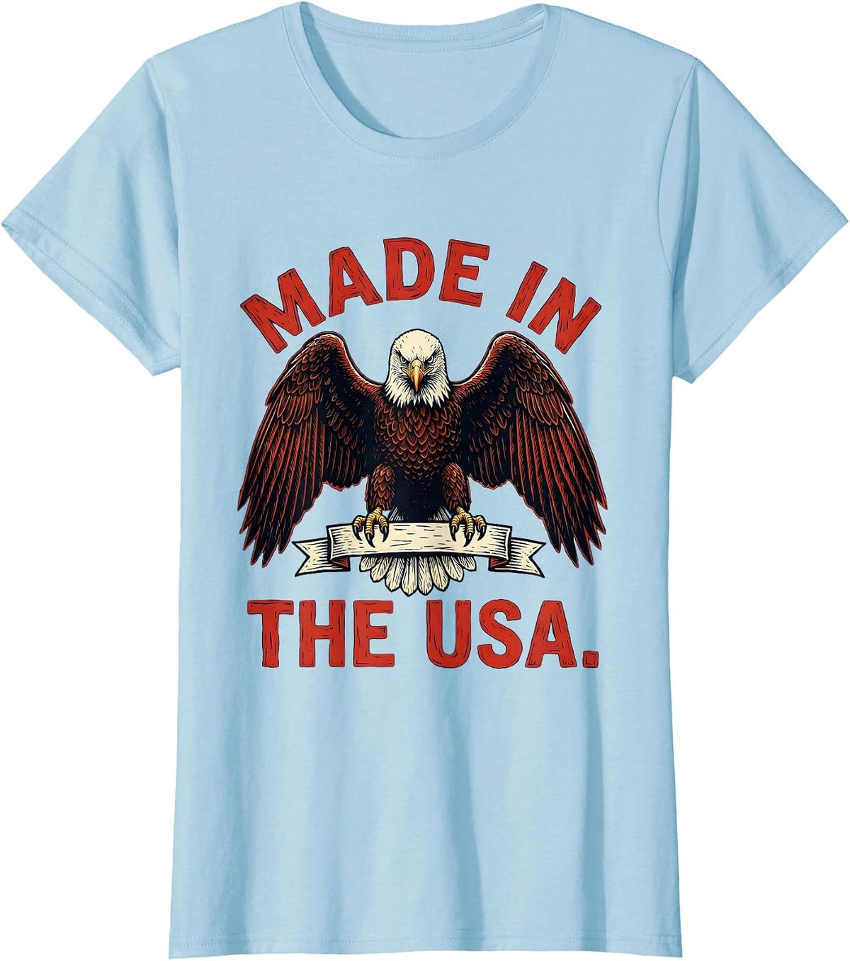 Made in the USA Patriotic American Pride Design T-Shirt - Baby Blue