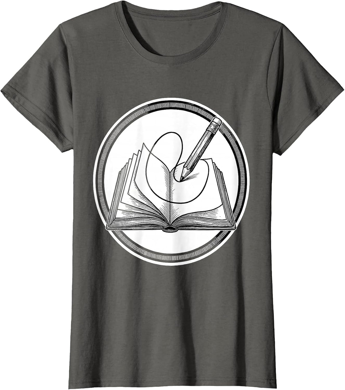 Women's Art Teacher Sketchbook Self-Drawing Pencil Design T-Shirt - Asphalt Grey