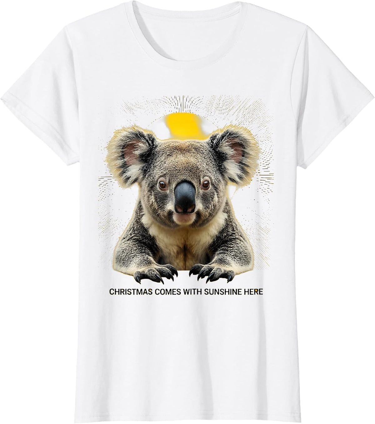 Women's Christmas Comes With Sunshine Here Funny Koala Lover T-Shirt - White