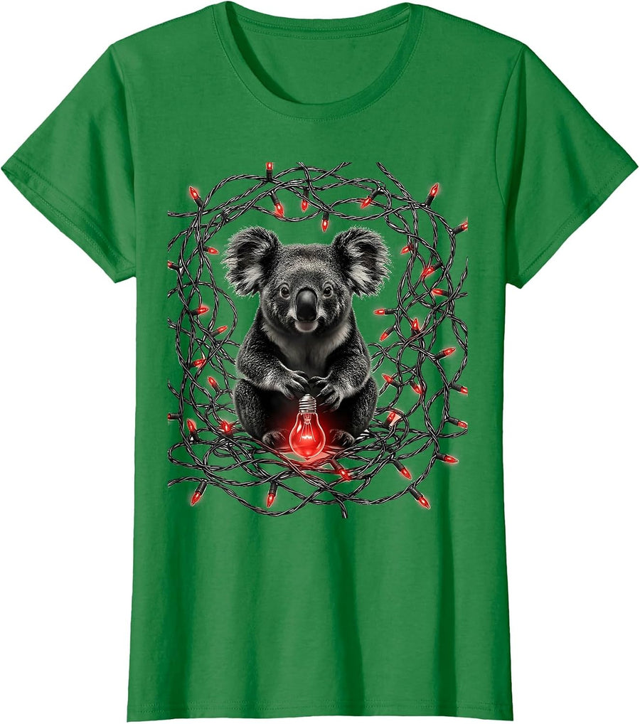 Women's Koala Holiday Lights Cute Australian Animal Gift T-Shirt - Kelly Green