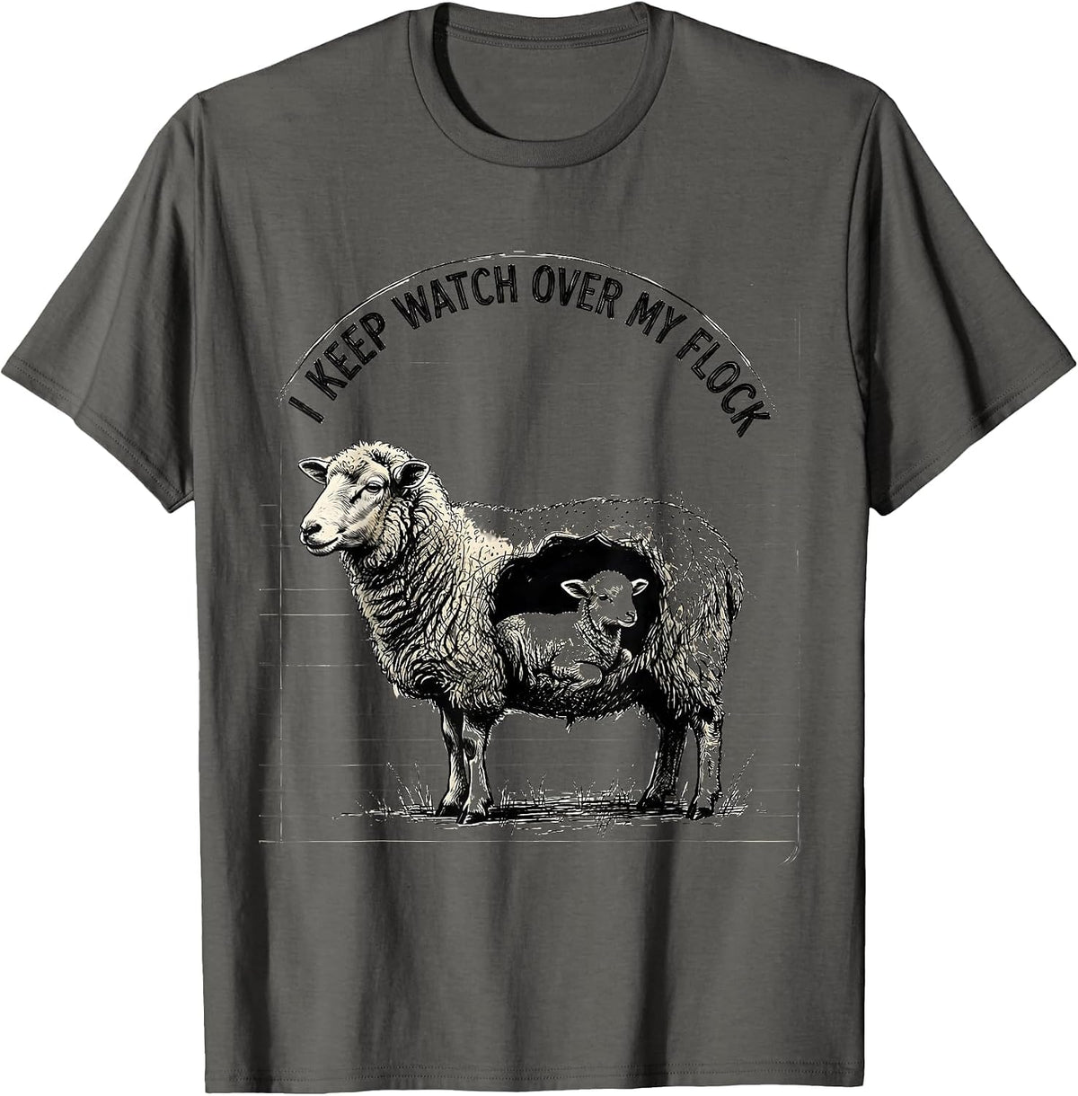 Men's I Keep Watch Over My Flock Faith Sheep Humor Gift T-Shirt - Asphalt Grey