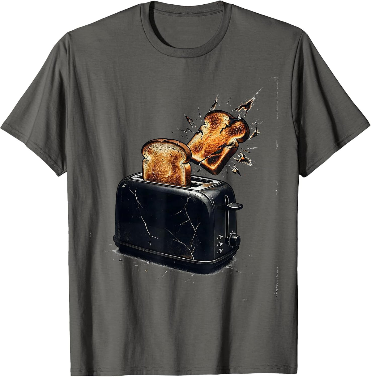 Men's Toaster Chaos Distressed Novelty Humor T-Shirt - Asphalt Grey