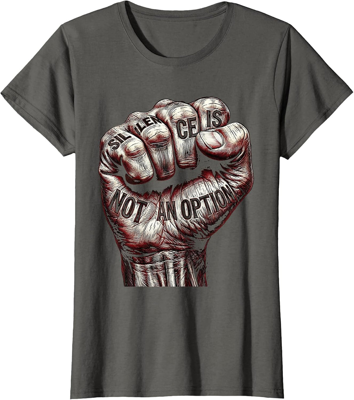 Women's Silence Is Not An Option Punk Protest Design T-Shirt - Asphalt Grey