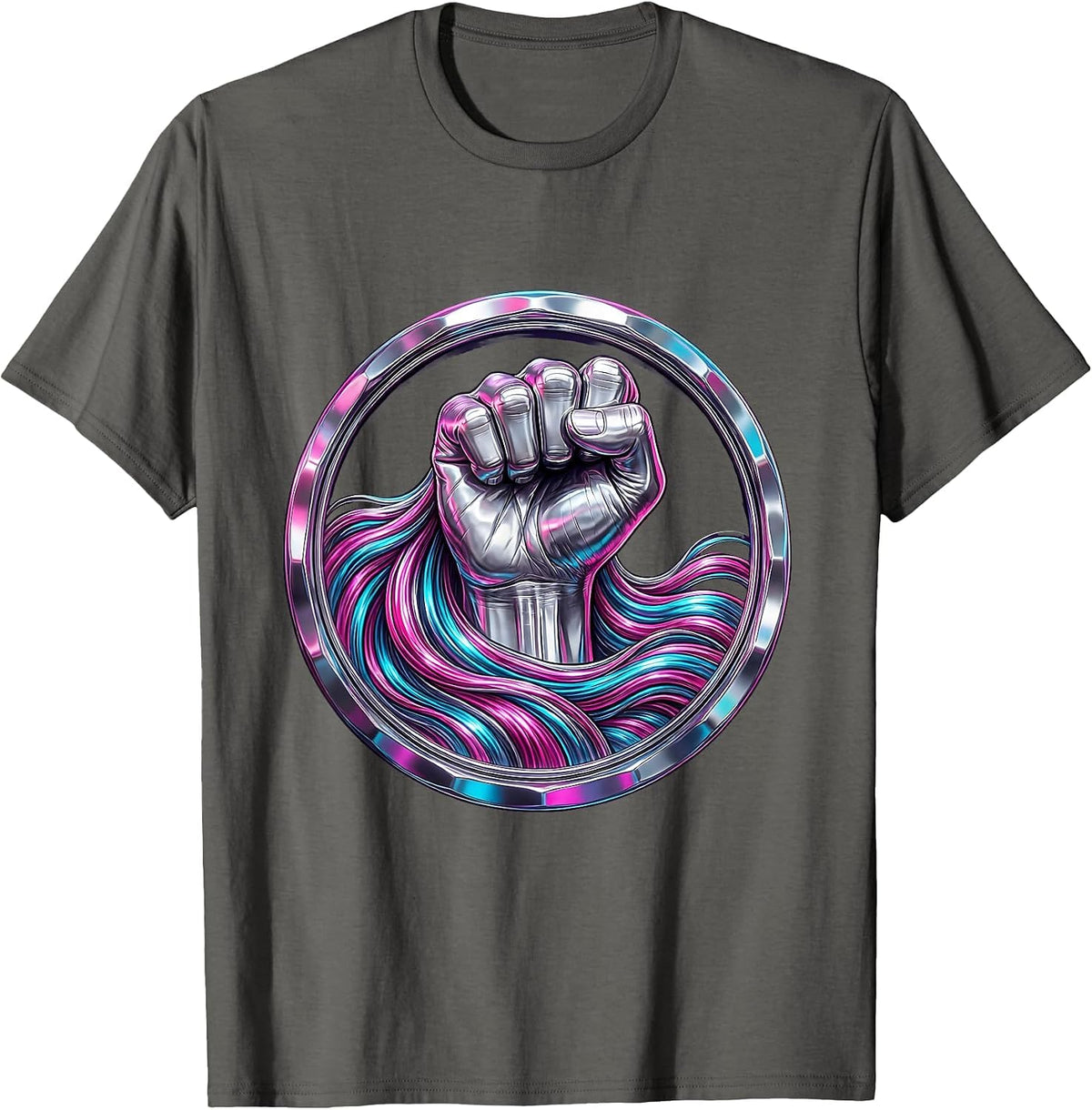 80s Rock Hand Long Hair Graphic Tee T-Shirt - Asphalt Grey