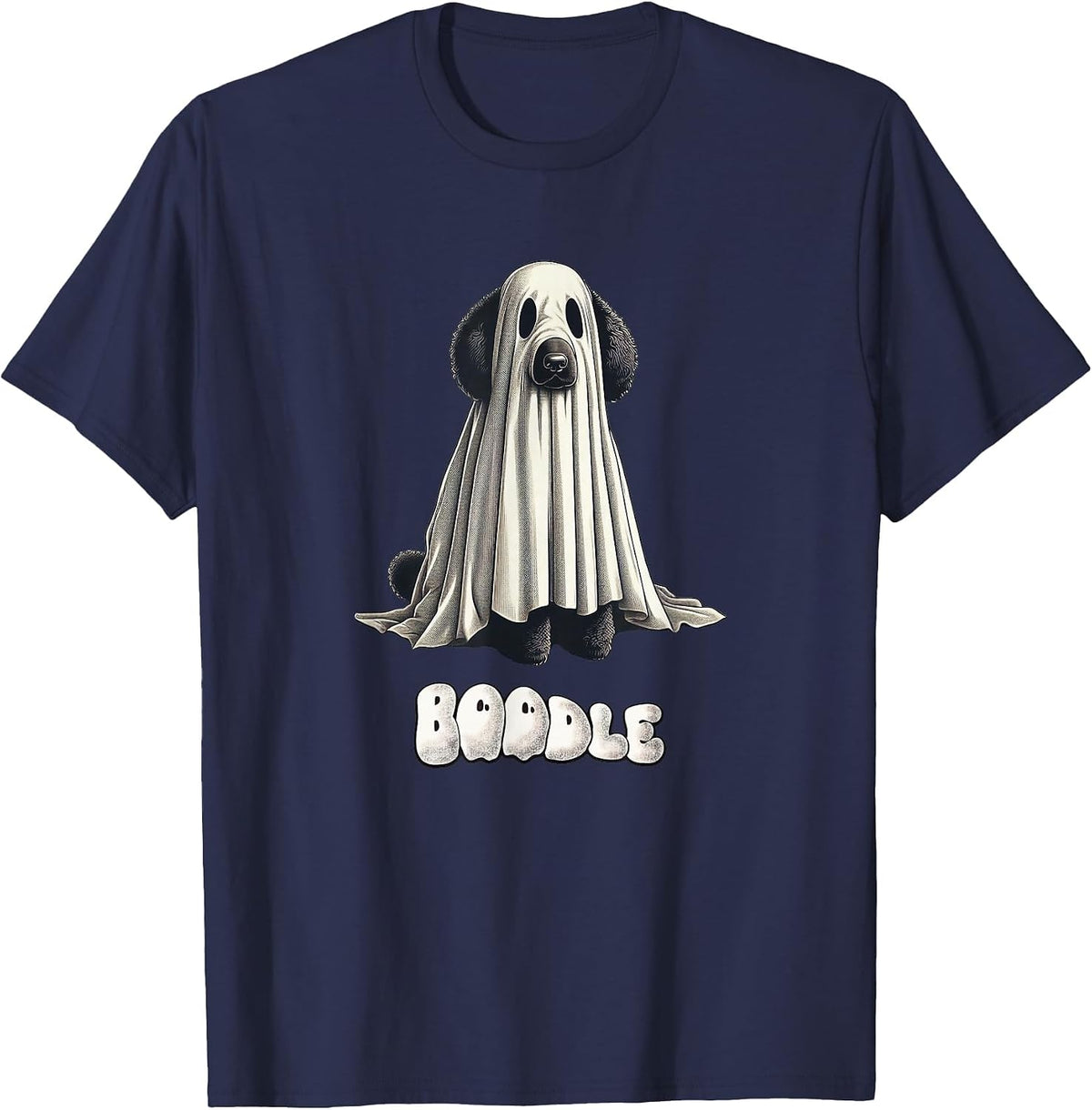 Spooky Boodle Black Poodle Halloween Ghost, Funny Dog Mom T-Shirt - Navy Blue