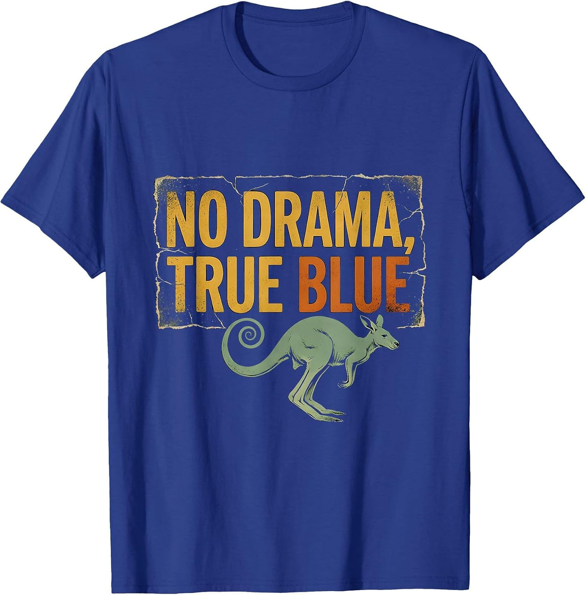 No Drama, True Blue Distressed Kangaroo Australian National T-Shirt - Royal Blue