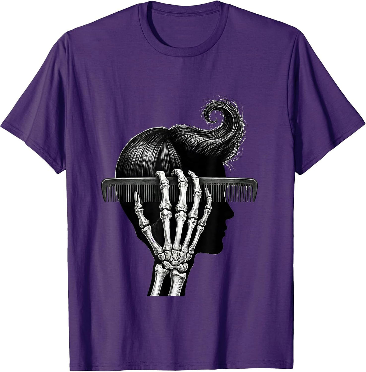 Men's Raised Comb Skeleton Hairstylist Halloween Humor T-Shirt - Purple