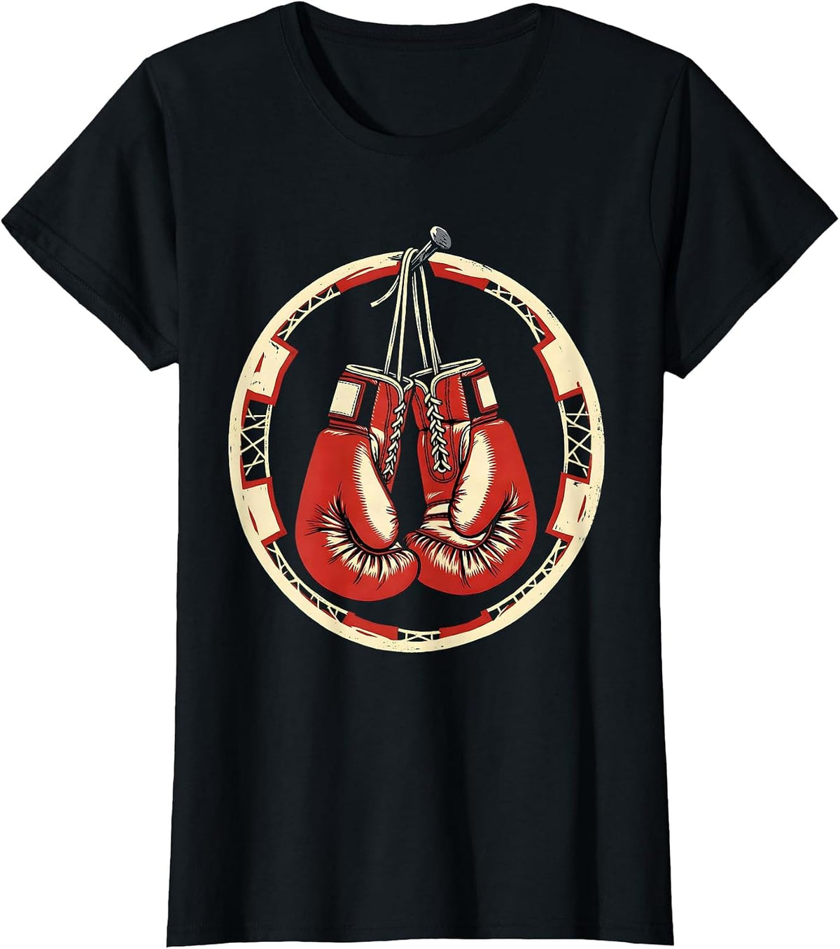 Vintage Boxing Gloves Hanging From Nail Graphic T-Shirt - Black