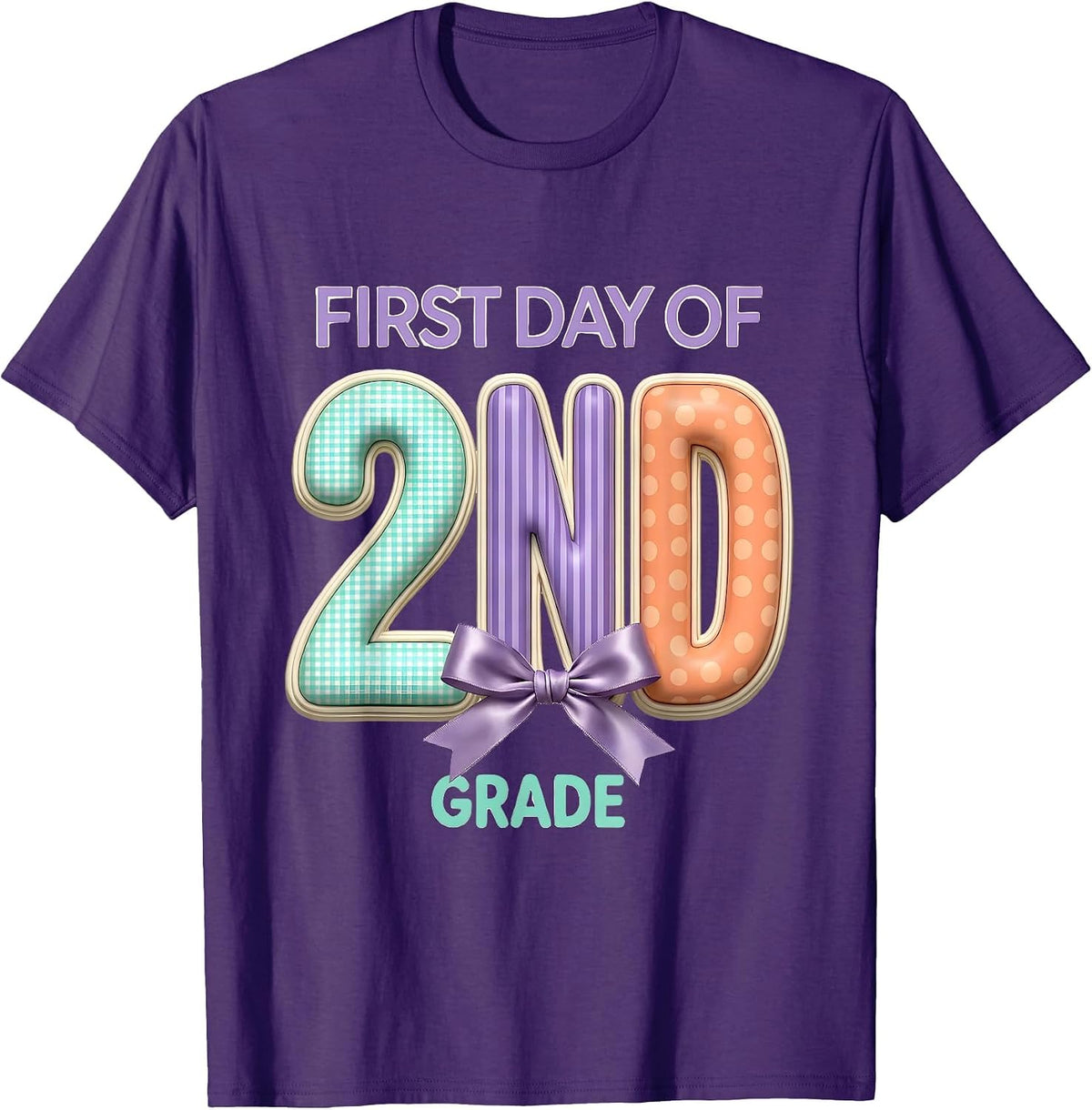 Men's First Day Of 2nd Grade Coquette Bow Back To School Teacher T-Shirt - Purple