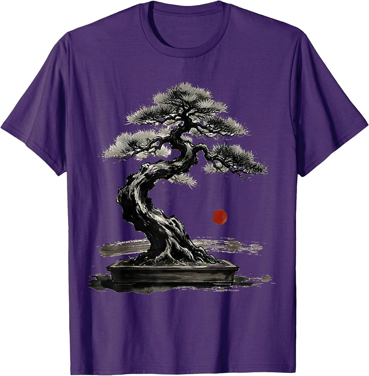 Men's Japanese Bonsai Tree on Wooden Pedestal Design T-Shirt - Purple