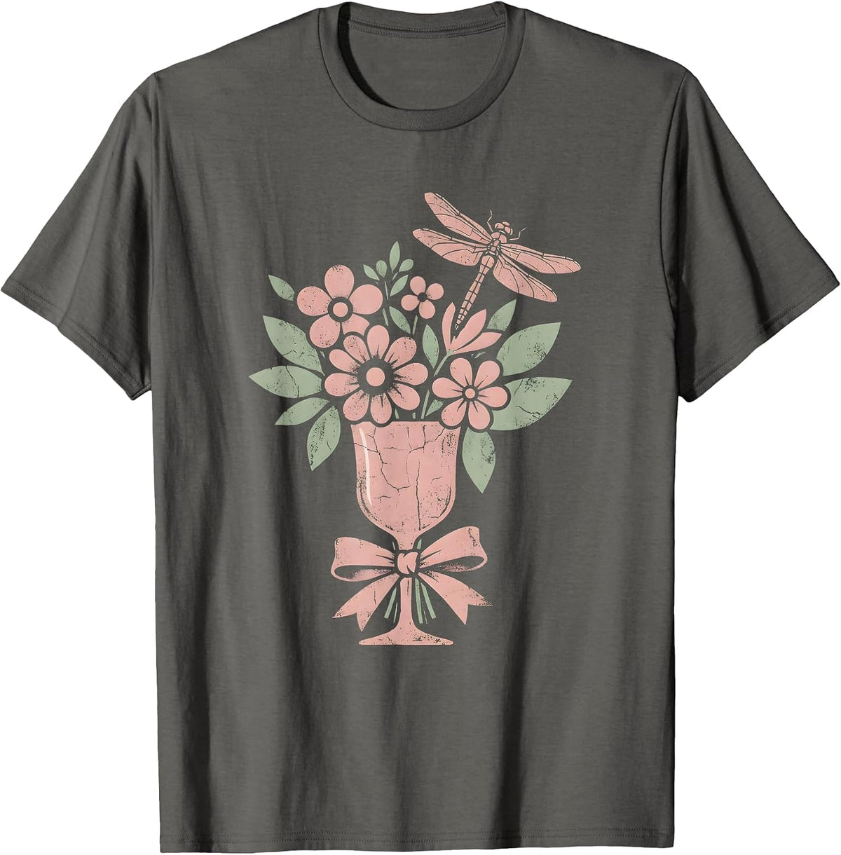 Floral Derby Mint Julep Climbing Vines Design T-Shirt - Asphalt Grey
