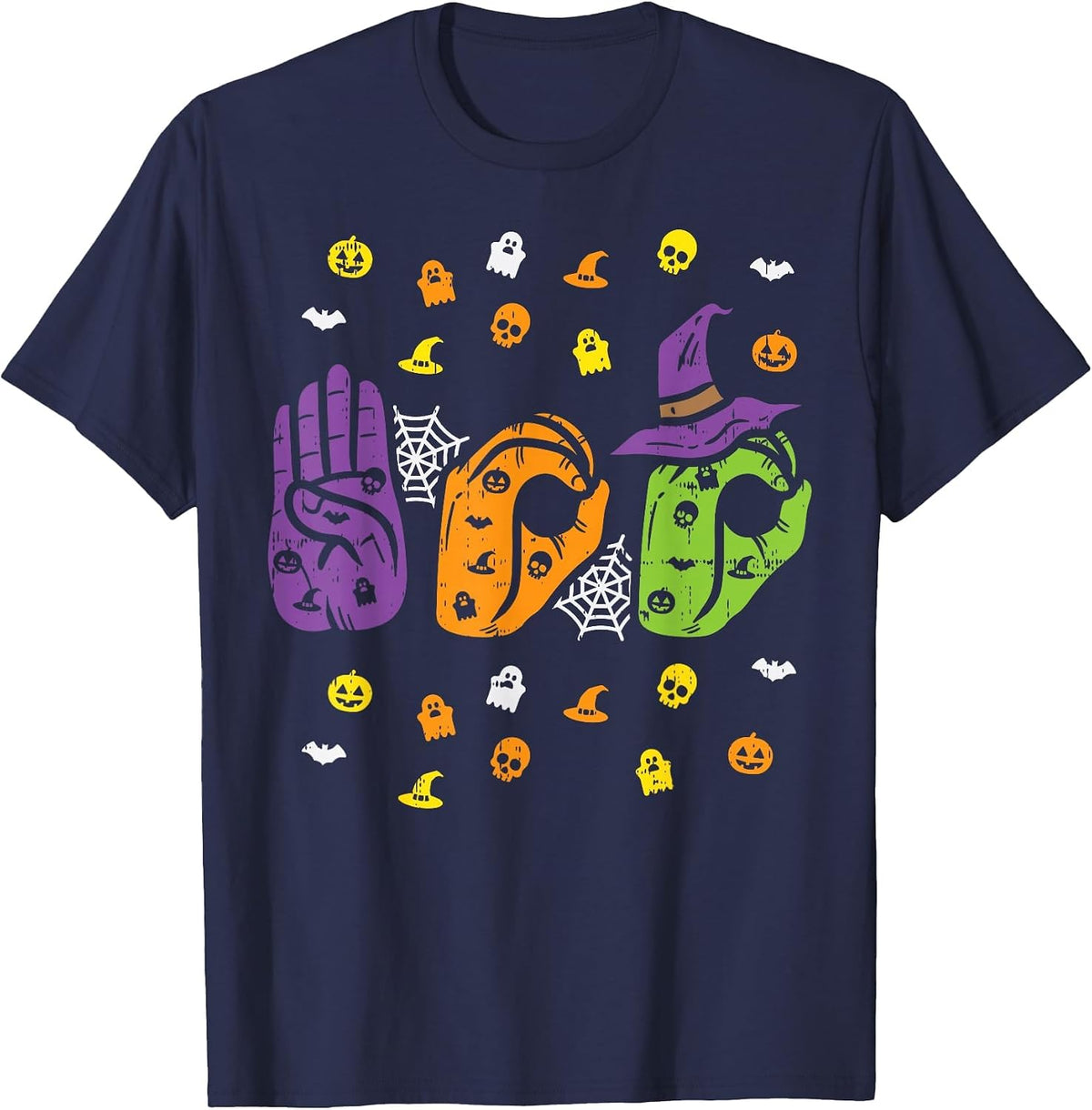 Boo Hands American Sign Language Pride ASL Halloween T-Shirt - Navy Blue