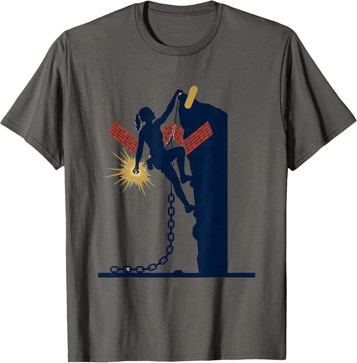 Bouldering Woman Climber Victory Pose Humor T-Shirt - Asphalt Grey