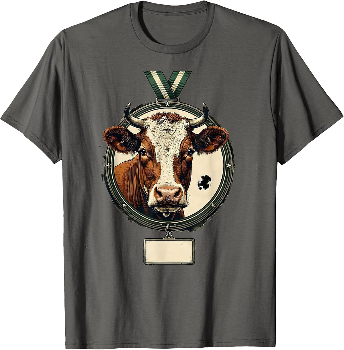 Men's Cow Medallion Vintage Funny Cow Lover Novelty T-Shirt - Asphalt Grey