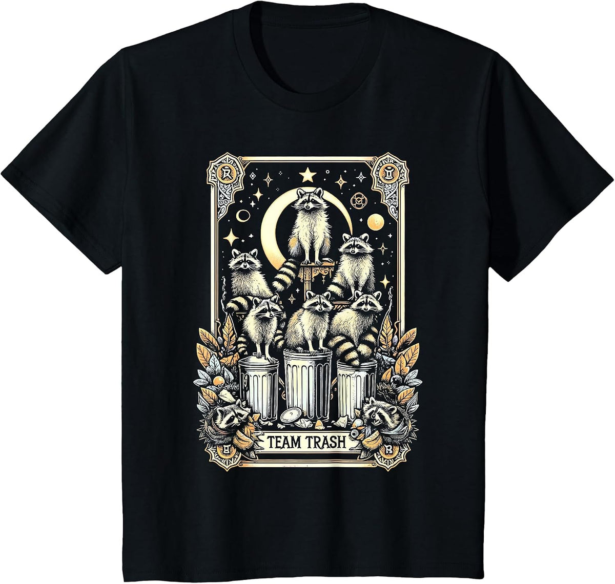 Vintage Team Trash Raccoon Tarot Card Witchcraft Goth Grunge T-Shirt - Black