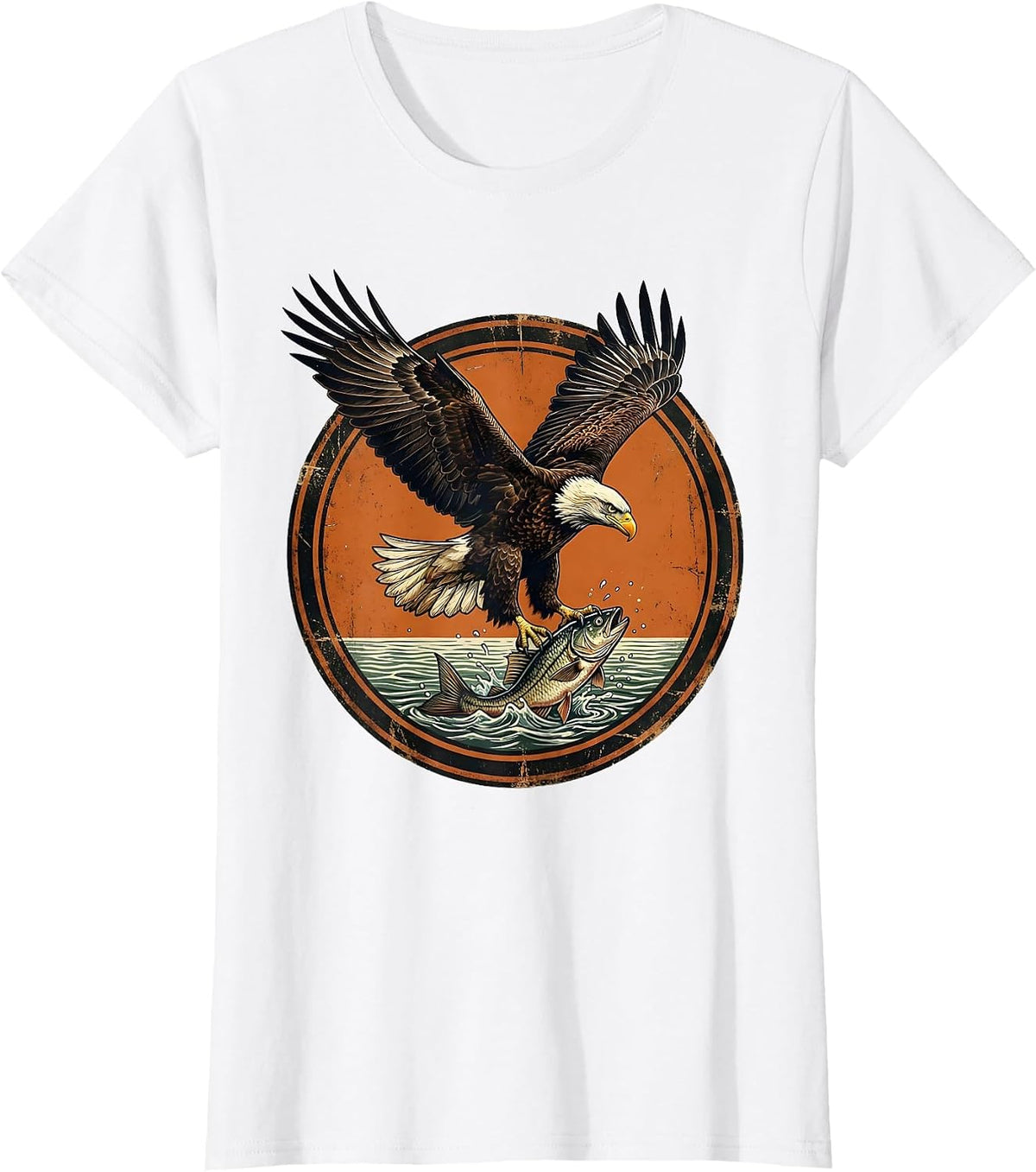 Women's Eagle Diving for Fish Graphic Tee | Fishing Art T-Shirt - White