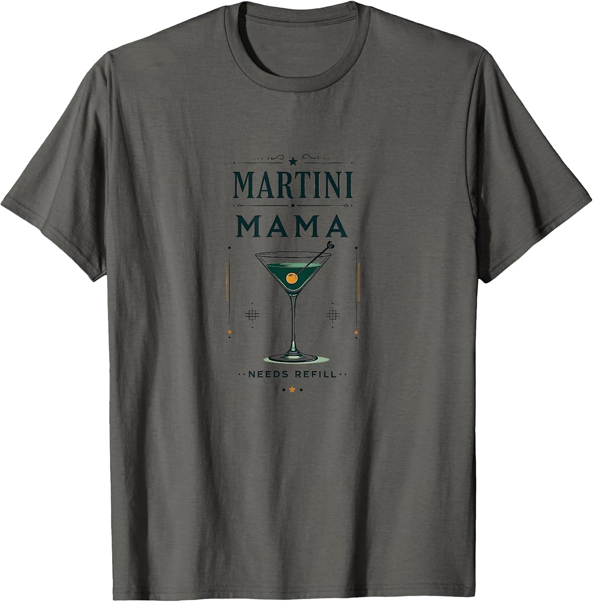 Martini Mama Needs Refill Cocktail Design T-Shirt - Asphalt Grey