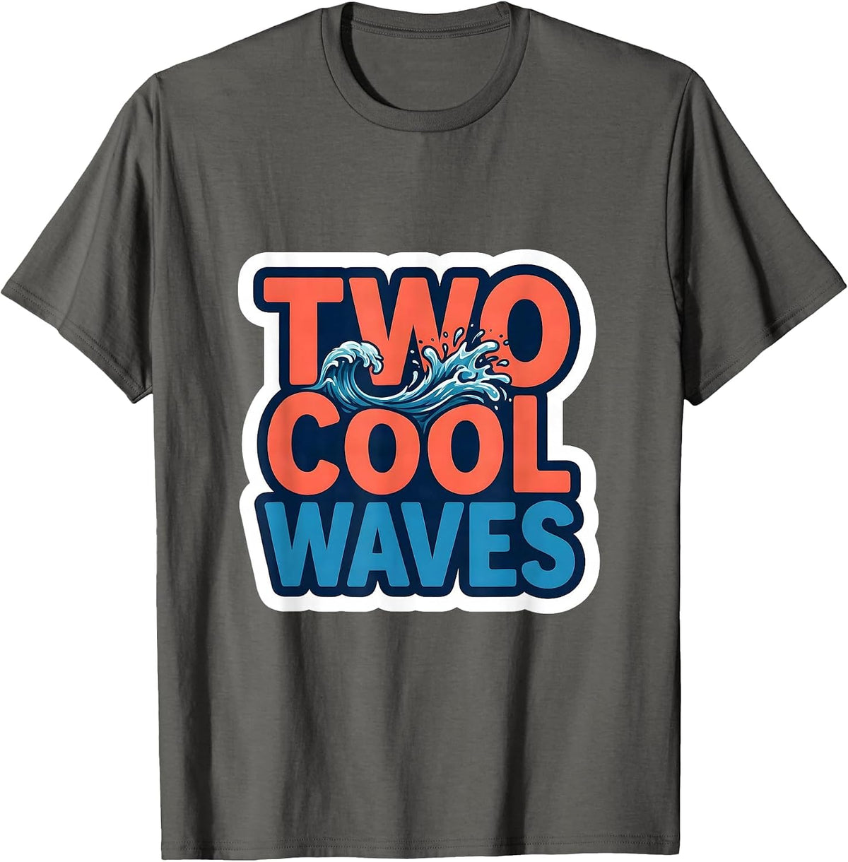 Two Cool Waves Funny Toddler 2nd Birthday Boy Second Bday T-Shirt - Asphalt Grey