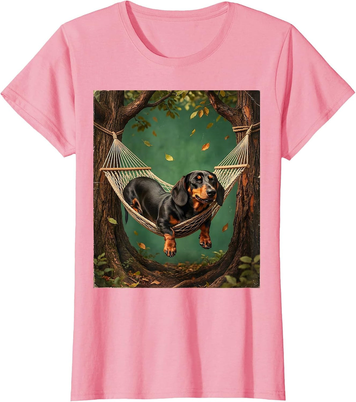 Women's Dachshund Hammock Lounging Funny Dog Graphic T-Shirt - Pink