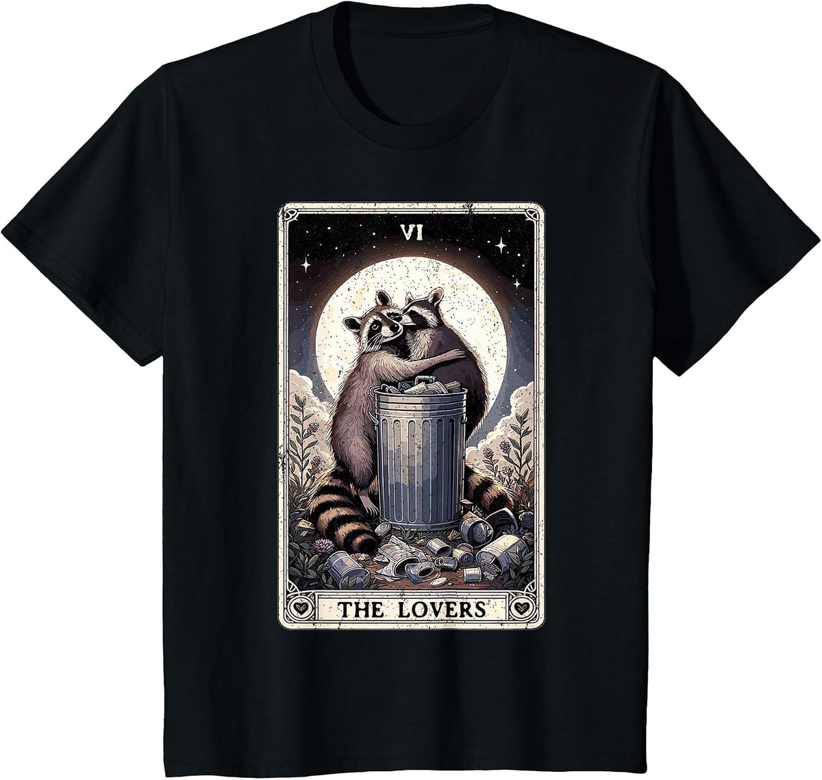 Raccoon Tarot Card The Lovers Funny Raccoon T-Shirt - Black