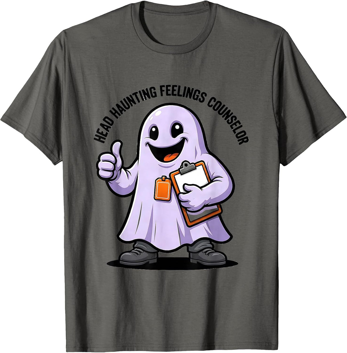 Men's Head Haunting Feelings Counselor Cartoon Halloween School T-Shirt - Asphalt Grey