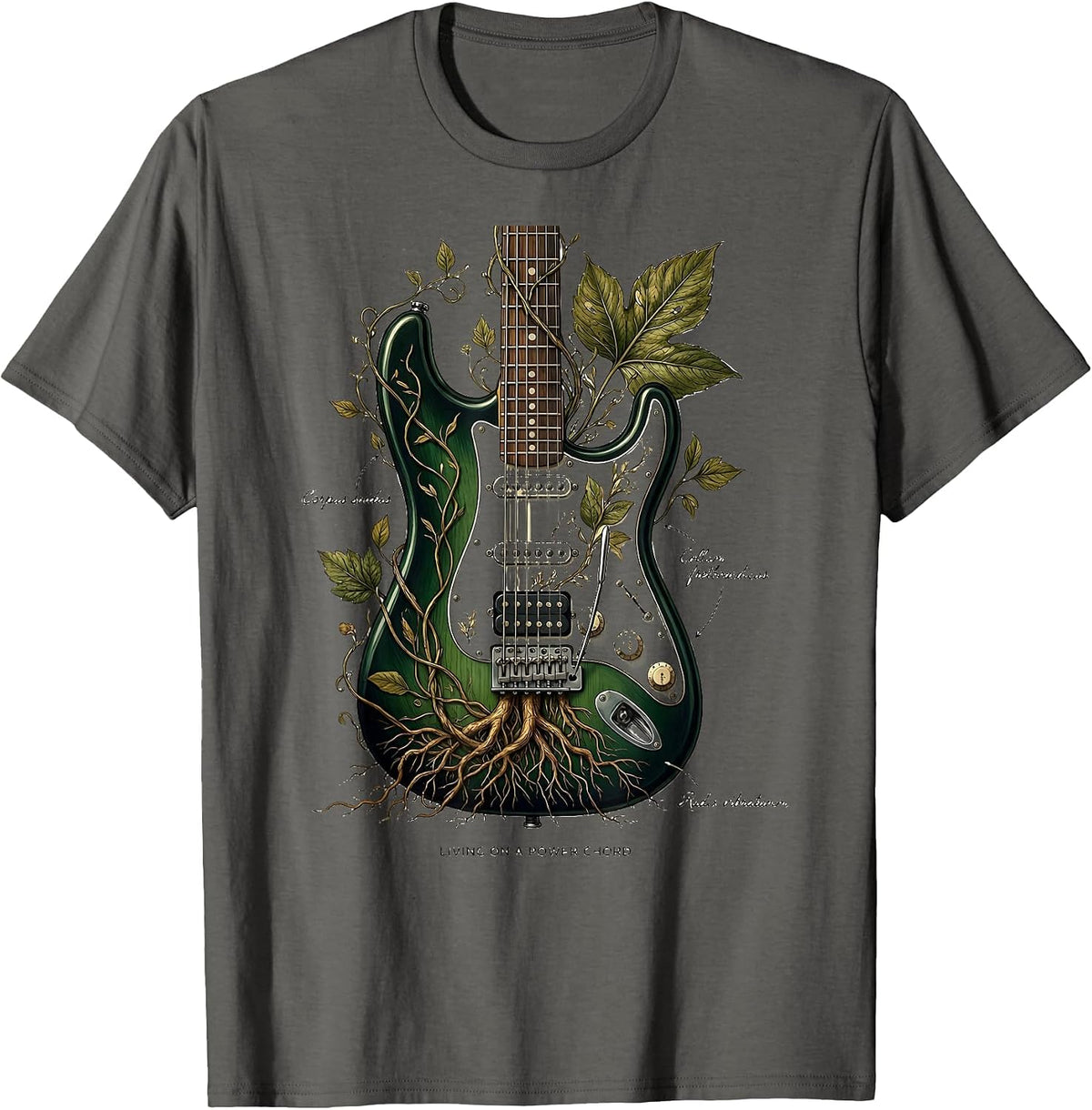 Living on a Power Chord 80s Rock Band Design T-Shirt - Asphalt Grey