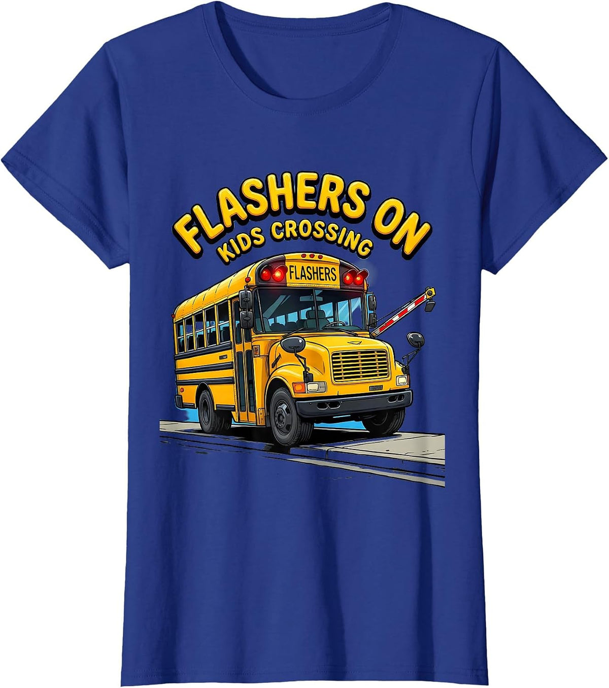 Women's Flashers On, Kids Crossing Funny School Bus Driver Halloween T-Shirt - Royal Blue