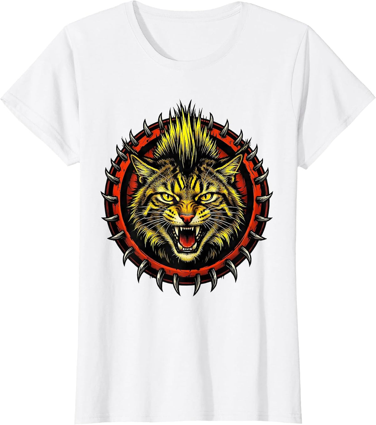 Neon Mohawk Wild Cat Punk Graphic Tee T-Shirt - White