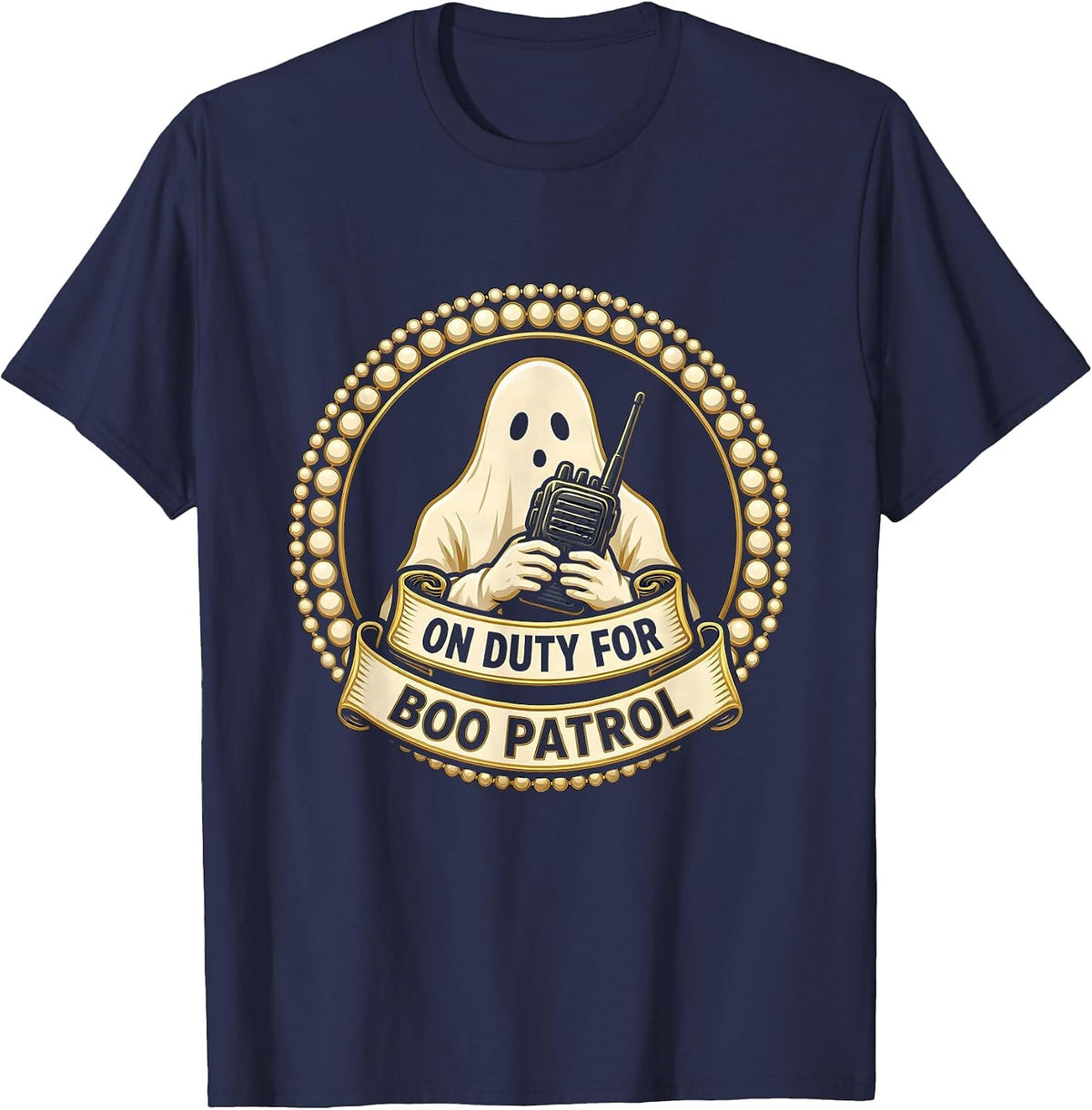 On Duty For Boo Patrol Ghost SpED Paraprofessional Halloween T-Shirt - Navy Blue