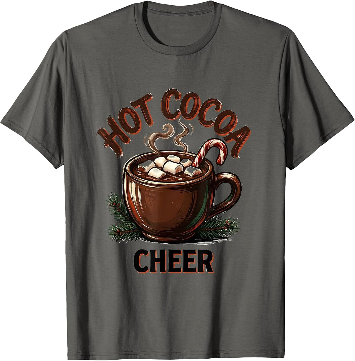 Hot Cocoa Cheer Cozy Whimsical Christmas Hot Chocolate Lover T-Shirt - Asphalt Grey