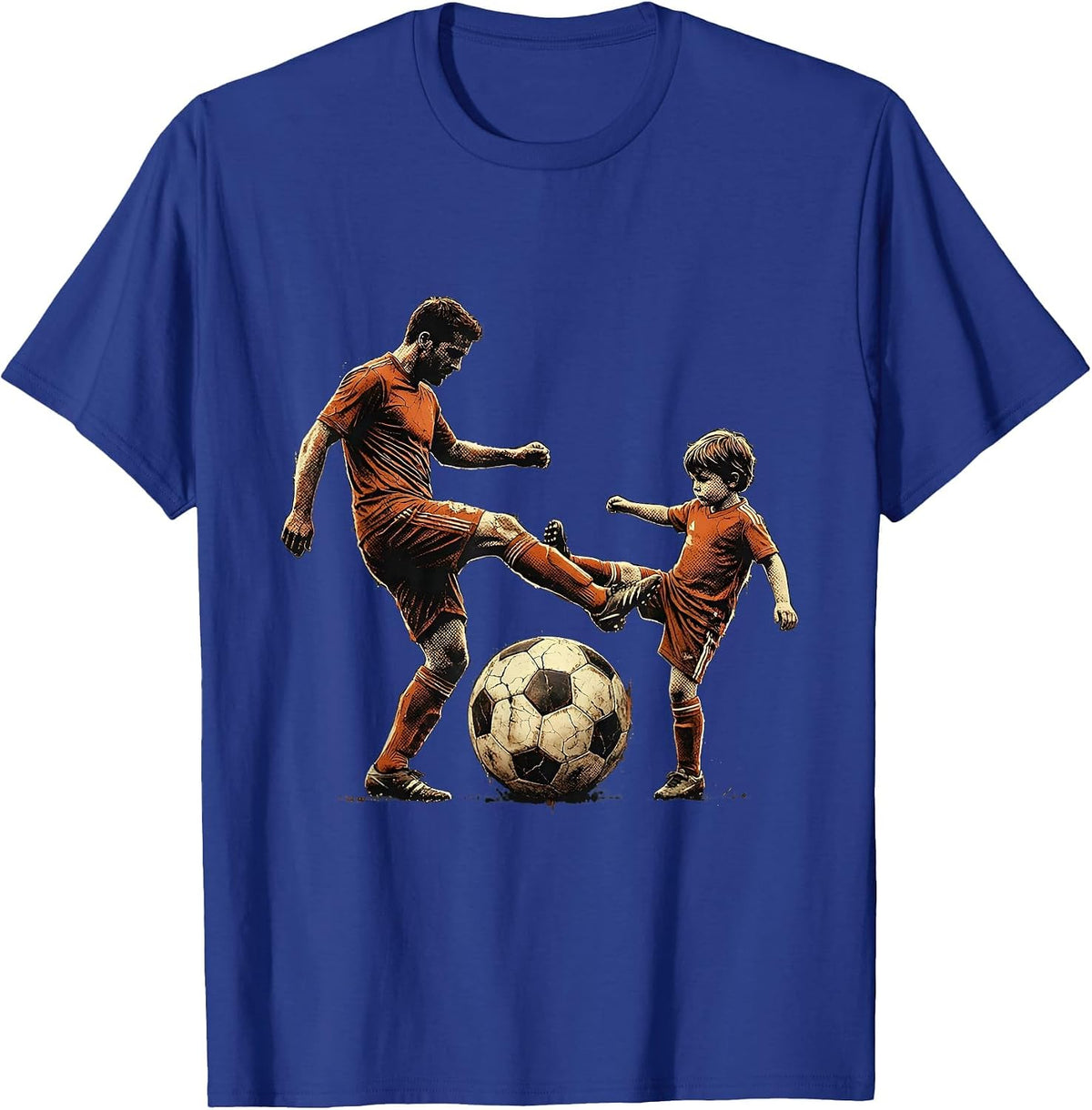 Soccer Dad Father and Child Kicking Ball Together T-Shirt - Royal Blue