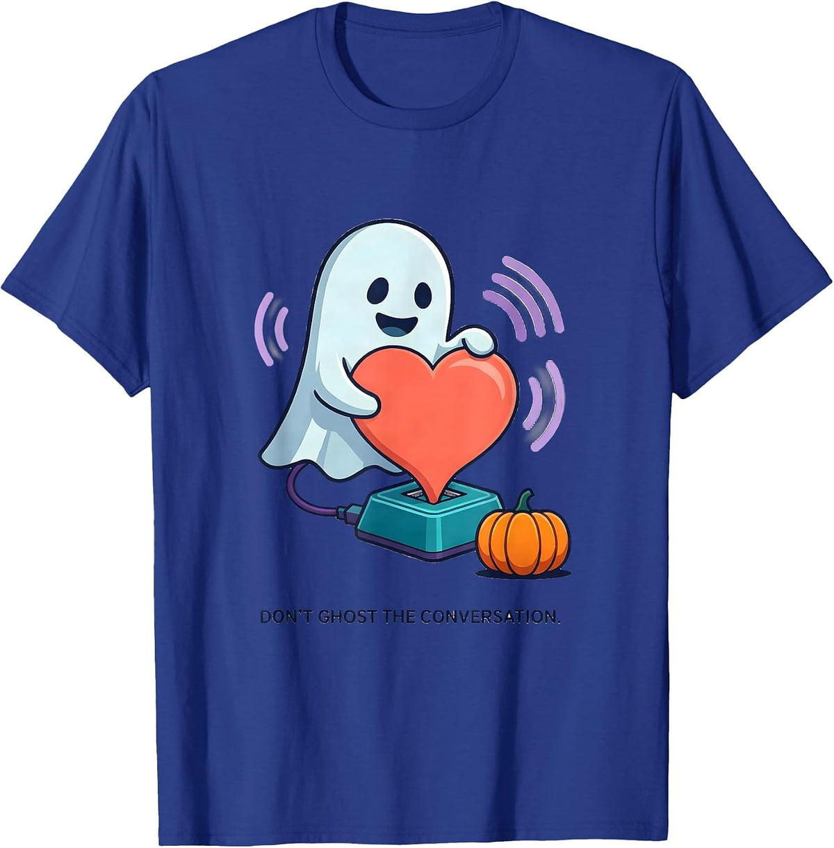 Men's Don't Ghost the Conversation Halloween Mental Health T-Shirt - Royal Blue