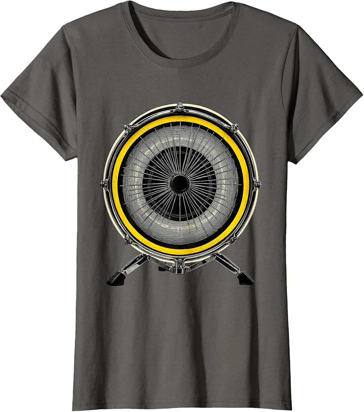 Women's Sealed Drum Badge Vintage Drummer Gift T-Shirt - Asphalt Grey