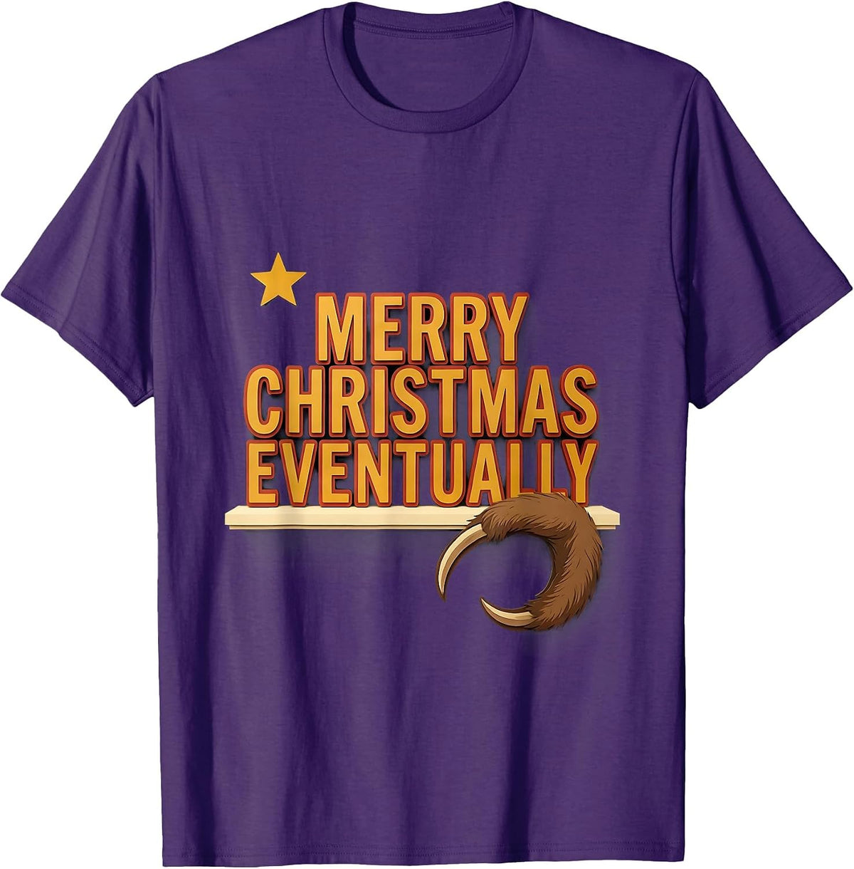 Merry Christmas, Eventually Paper Cutout Sloth Lover Holiday T-Shirt - Purple