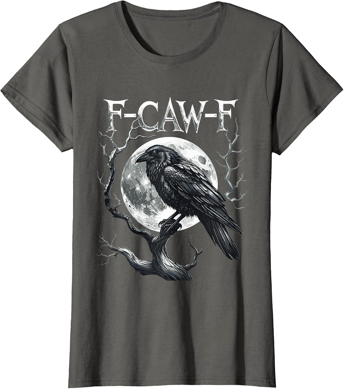 F-Caw-F Raven Moon Gothic Halloween, Black Crow Bird Lover T-Shirt - Asphalt Grey