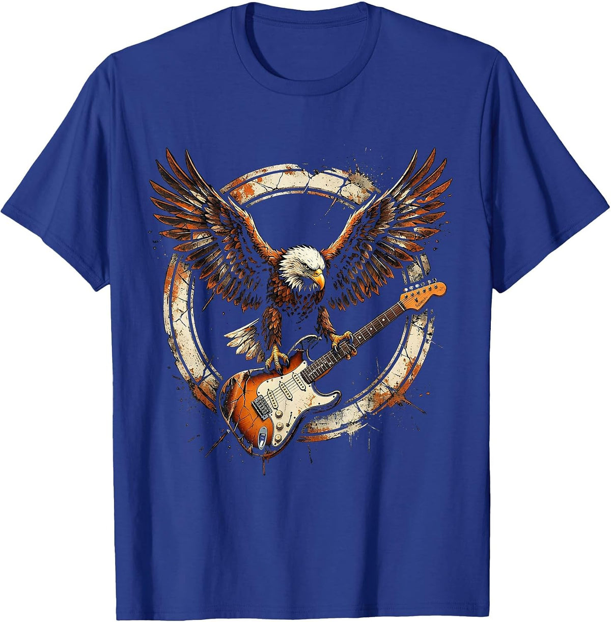 Men's Eagle Clutching Electric Guitar Graphic T-Shirt - Royal Blue