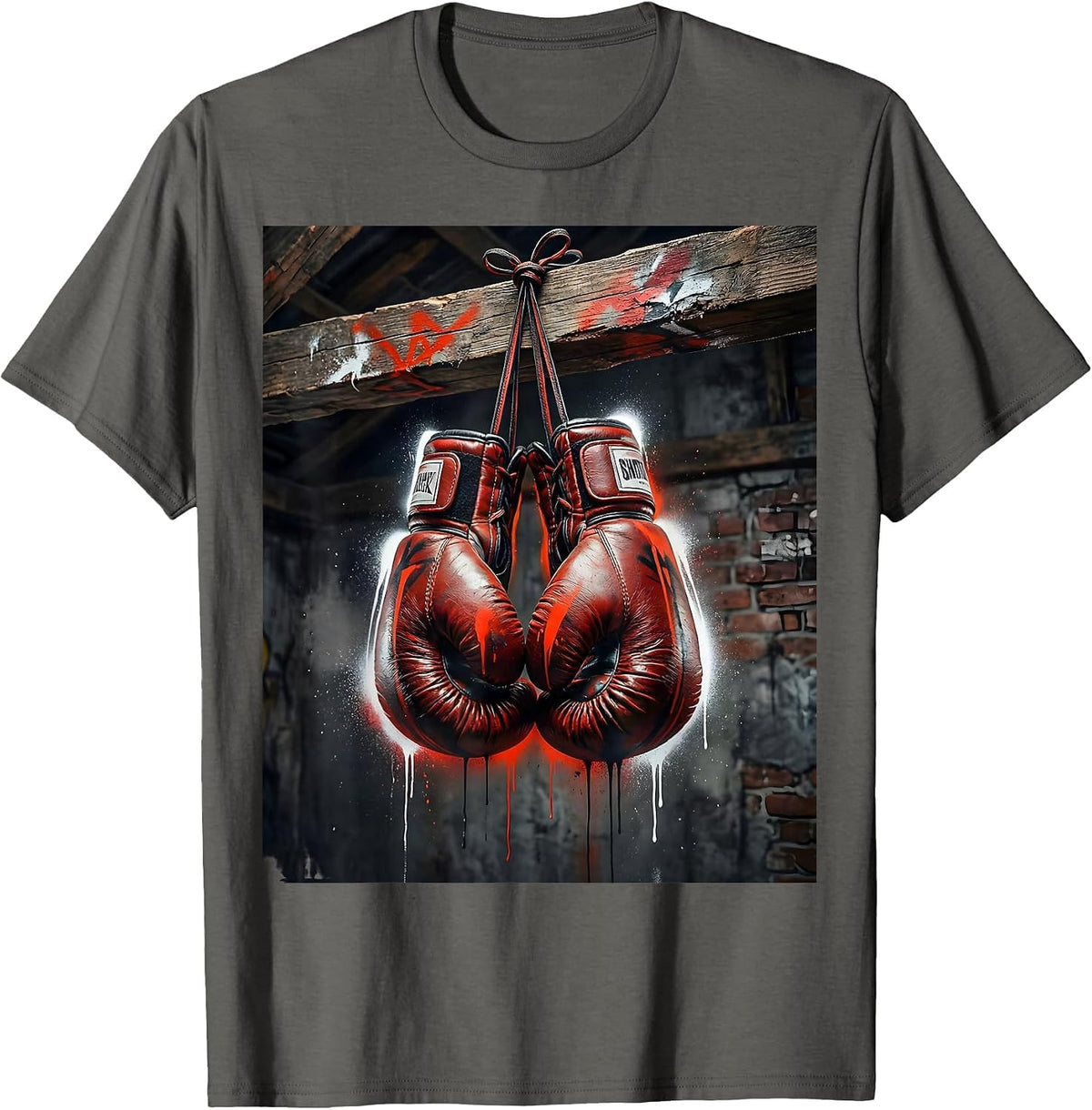 Brooklyn Boxing Gloves Gym Rafters Illustration T-Shirt - Asphalt Grey