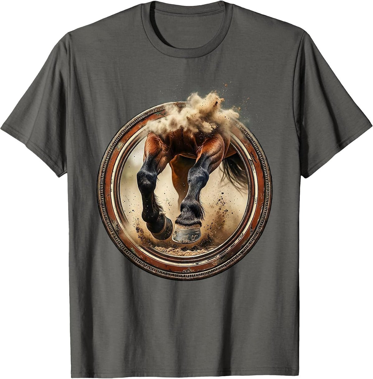 Horse Hooves Dusty Trail Close-Up Graphic T-Shirt - Asphalt Grey