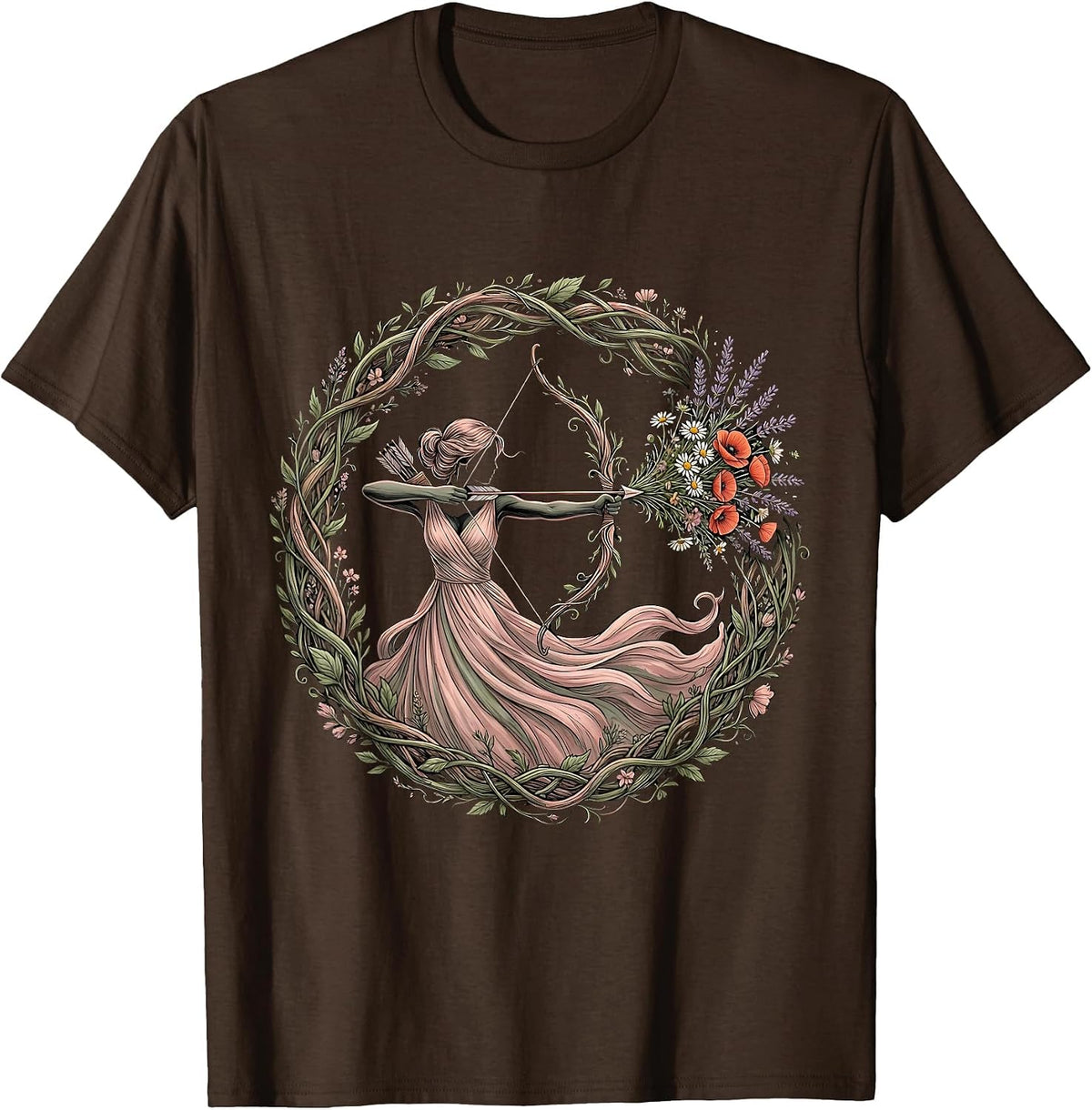 Labor Day Archer Wildflower Arrow Illustration T-Shirt - Brown