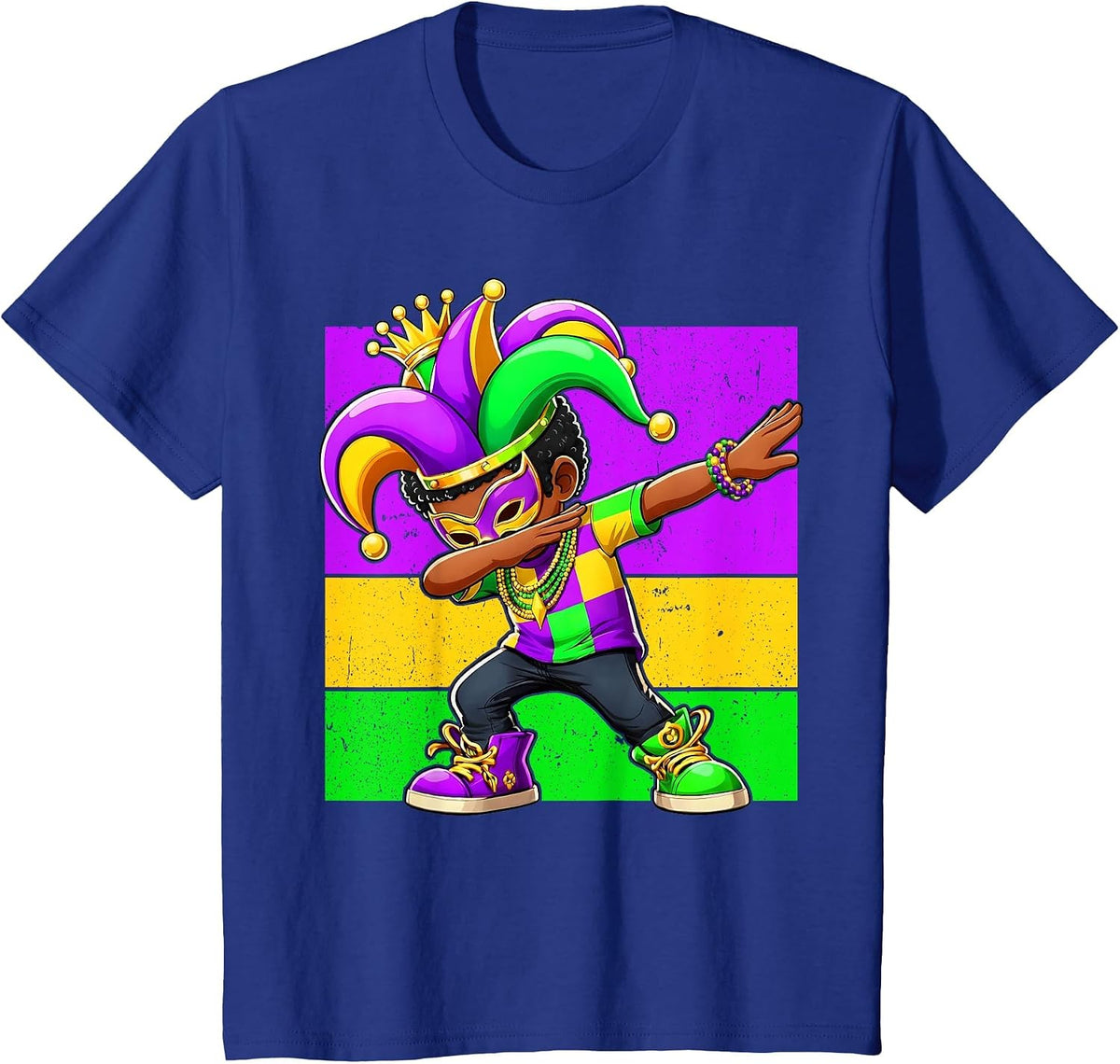 Mardi Gras Funny Dabbing Black Boy Jester Hat Kid T-Shirt - Royal Blue