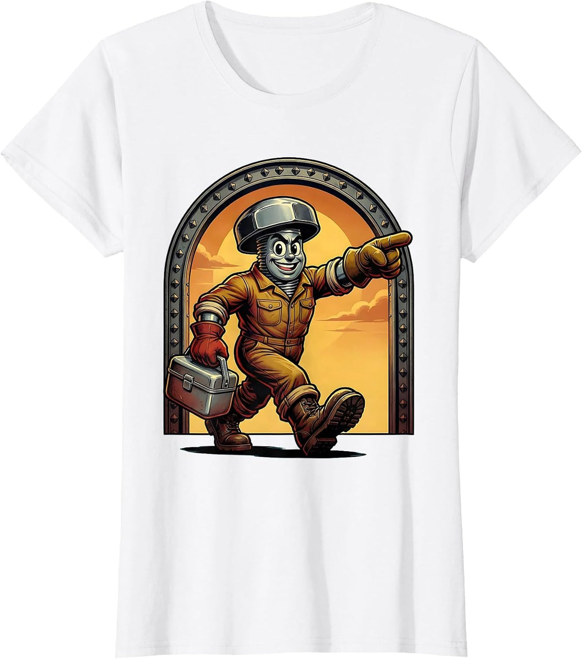 Woman Crossing Steel Bridge at Dusk Labor Day T-Shirt - White