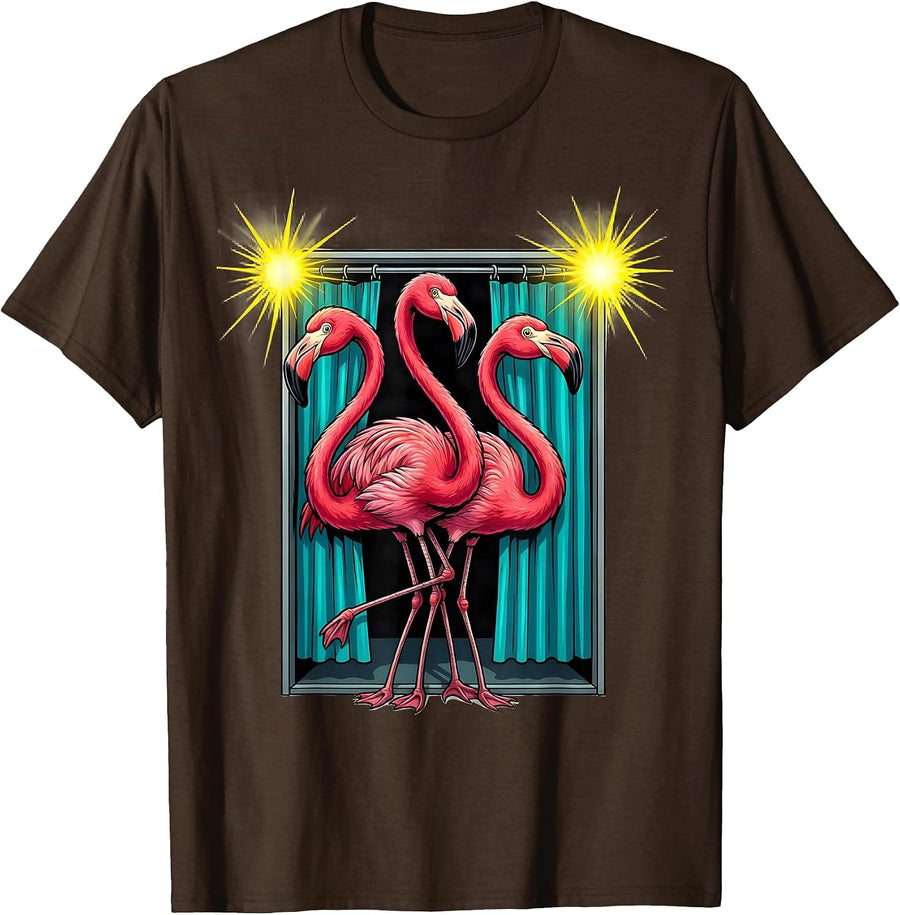 Men's Pink Flamingo Cartoon Family Matching Summer Humor T-Shirt - Brown
