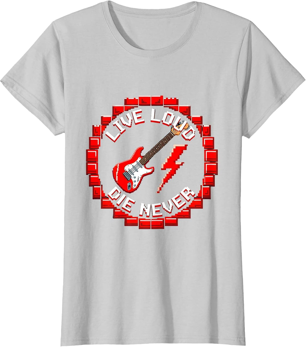 Live Loud Die Never Rock Band Graphic Design T-Shirt - Silver Grey
